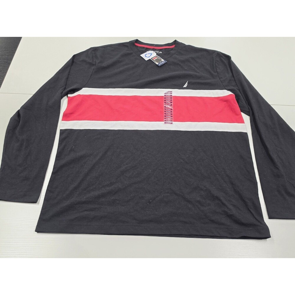 NAUTICA Black/Red/White Shirt  Lightweight Long Sleeve Size XL NWT